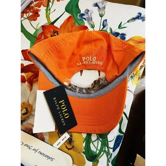 New NWT Polo Ralph Lauren Men Cotton Chino Ball Cap Hat Color Lifeboat Orange - Picture 8 of 14